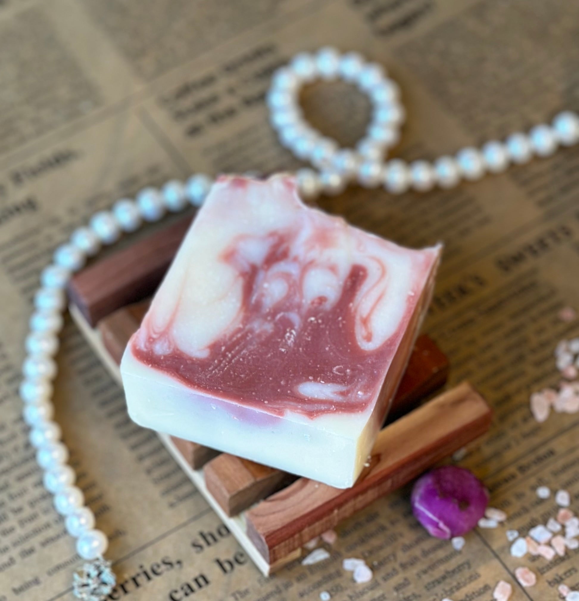 Single bar of all natural Blnded Bliss Rose Savon tallow based soap.