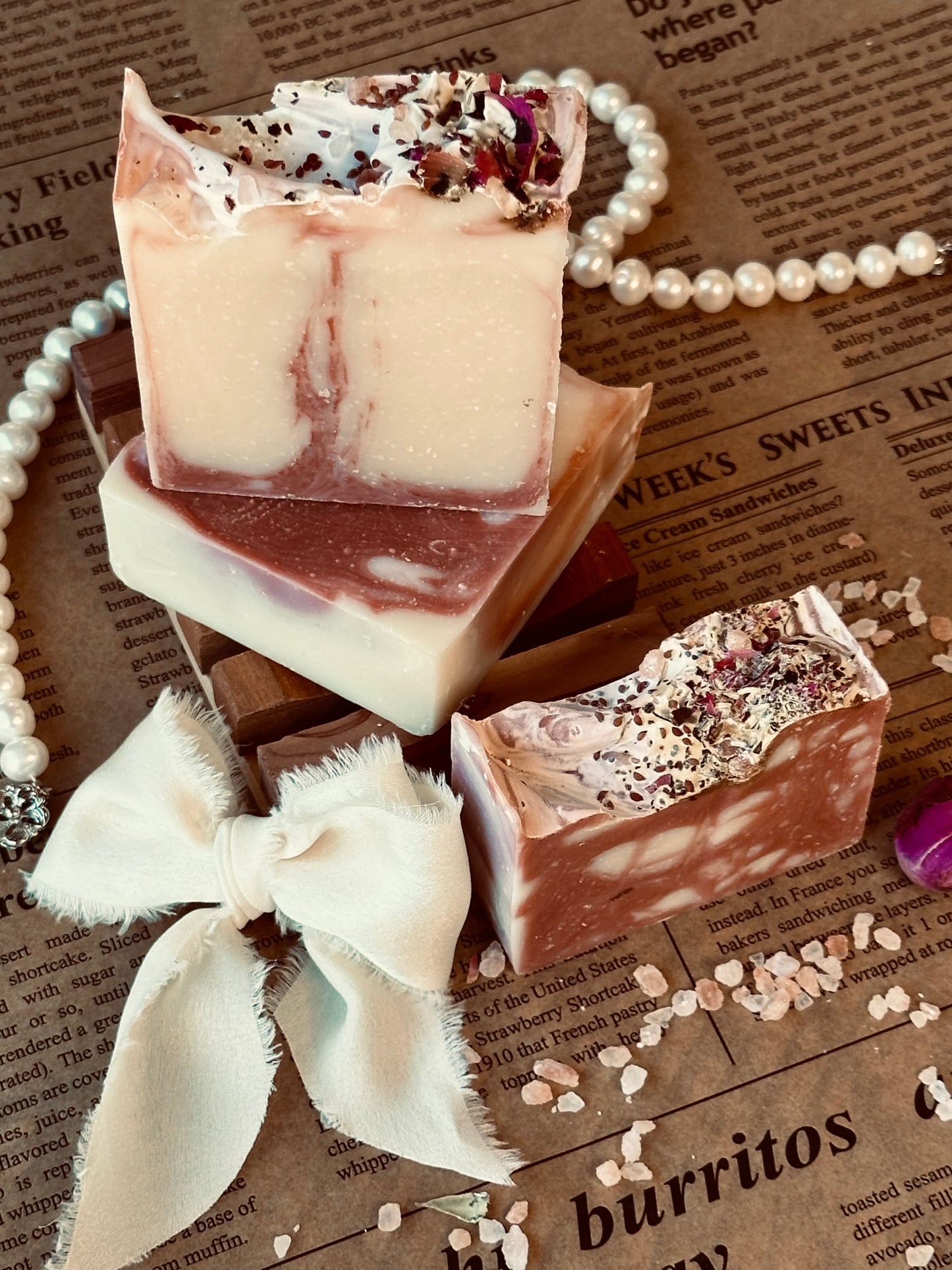 2 bars and 1 half bar of all natural Blnded Bliss Rose Savon tallow based soap.