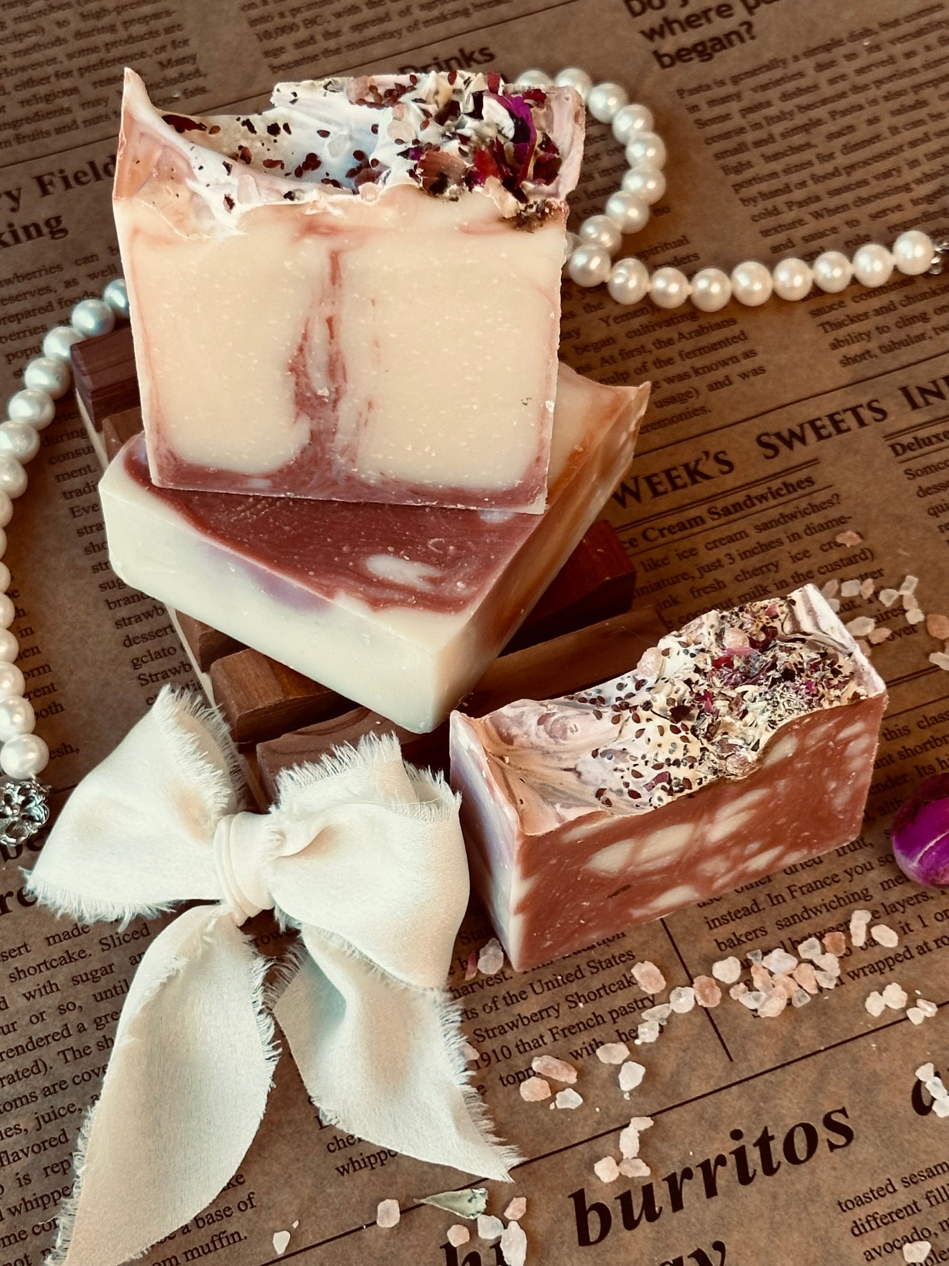 2 bars and 1 half bar of all natural Blnded Bliss Rose Savon tallow based soap.