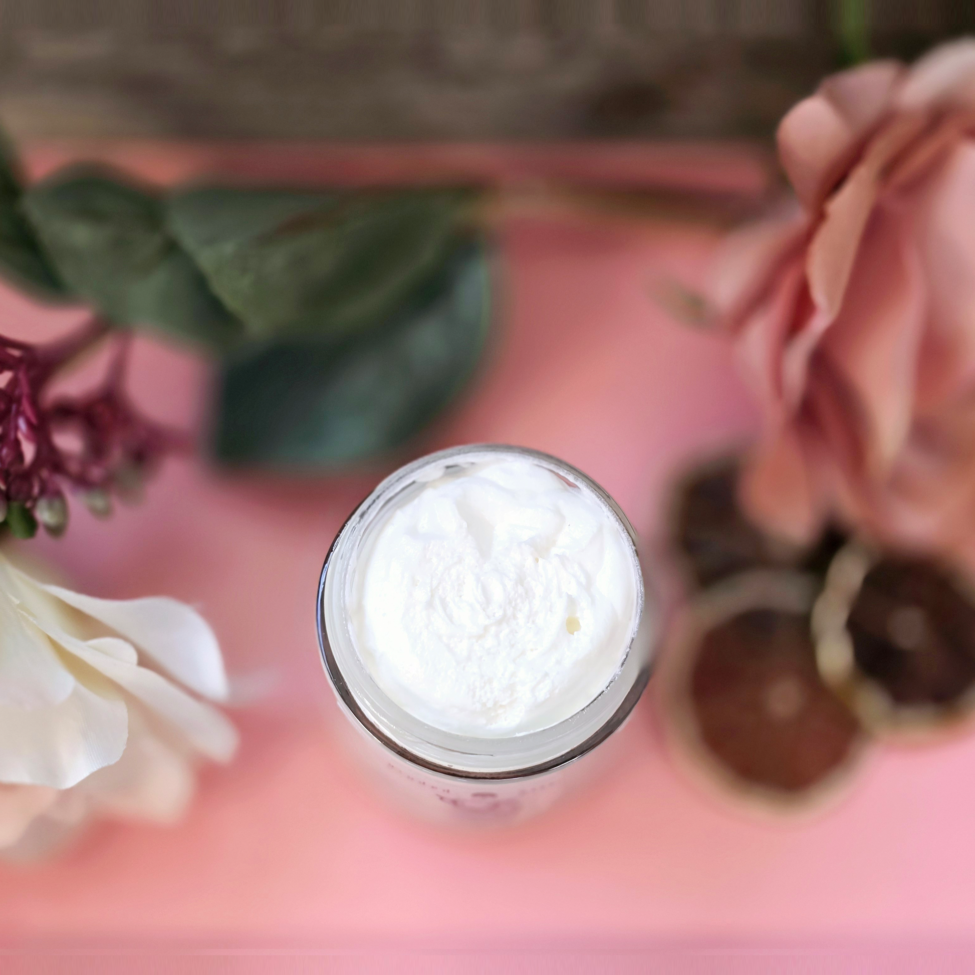 Cloud-like, fluffy texture in an open jar. Perfect for deep hydration and skin nourishment with a luxurious whipped consistency.