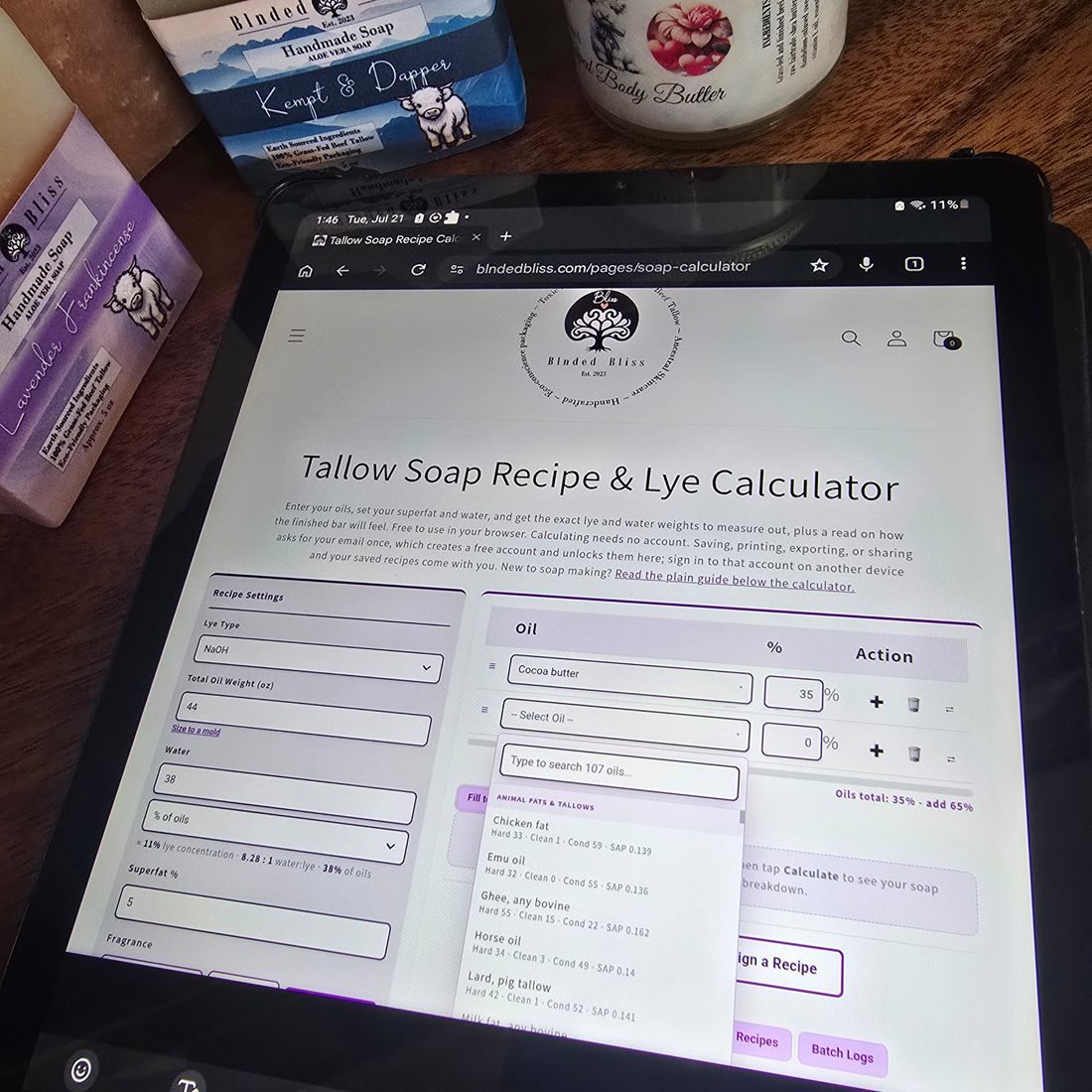 Preview of the Blnded Bliss Recipe & Lye Calculator