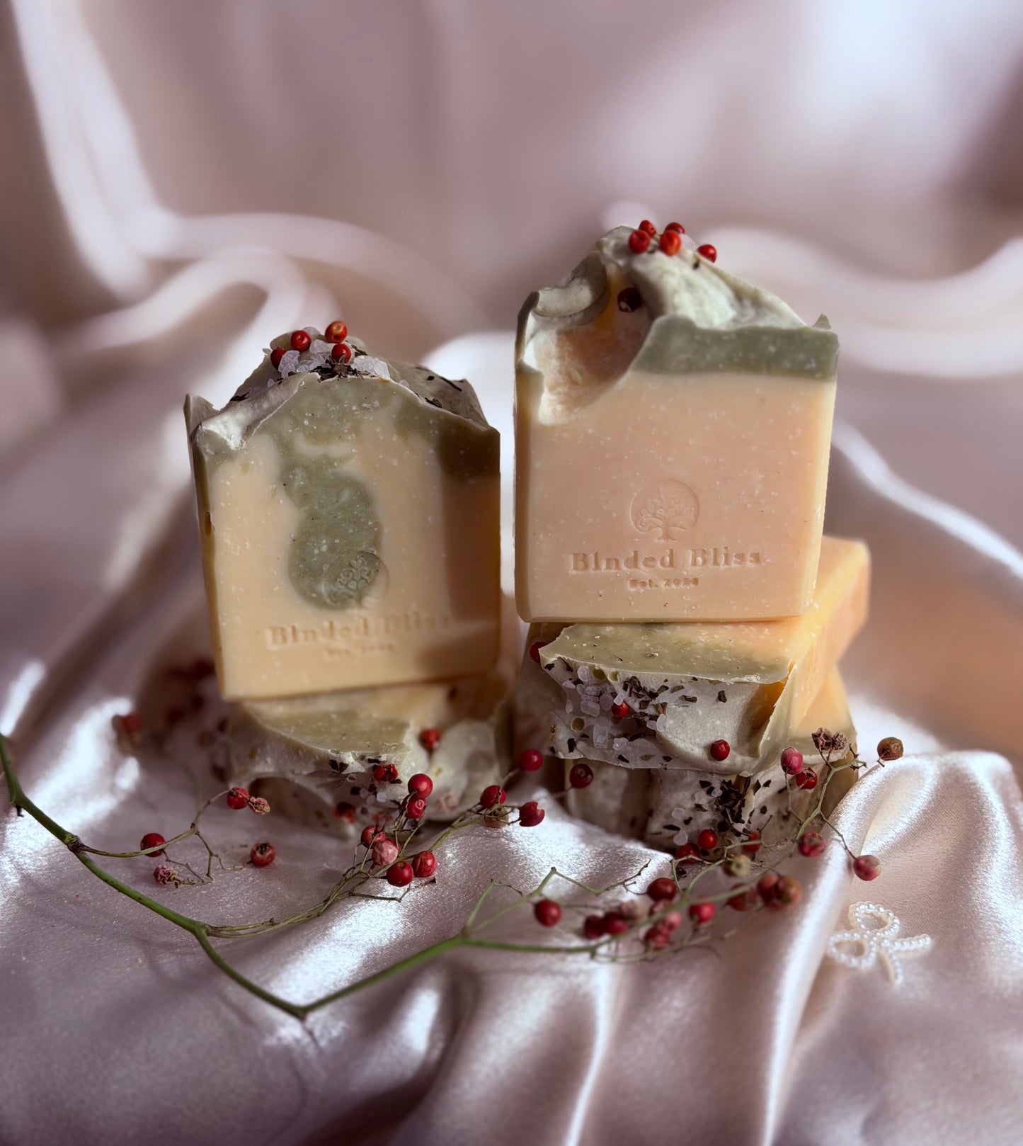 Stacked bars of Rosy's Snowbar soap