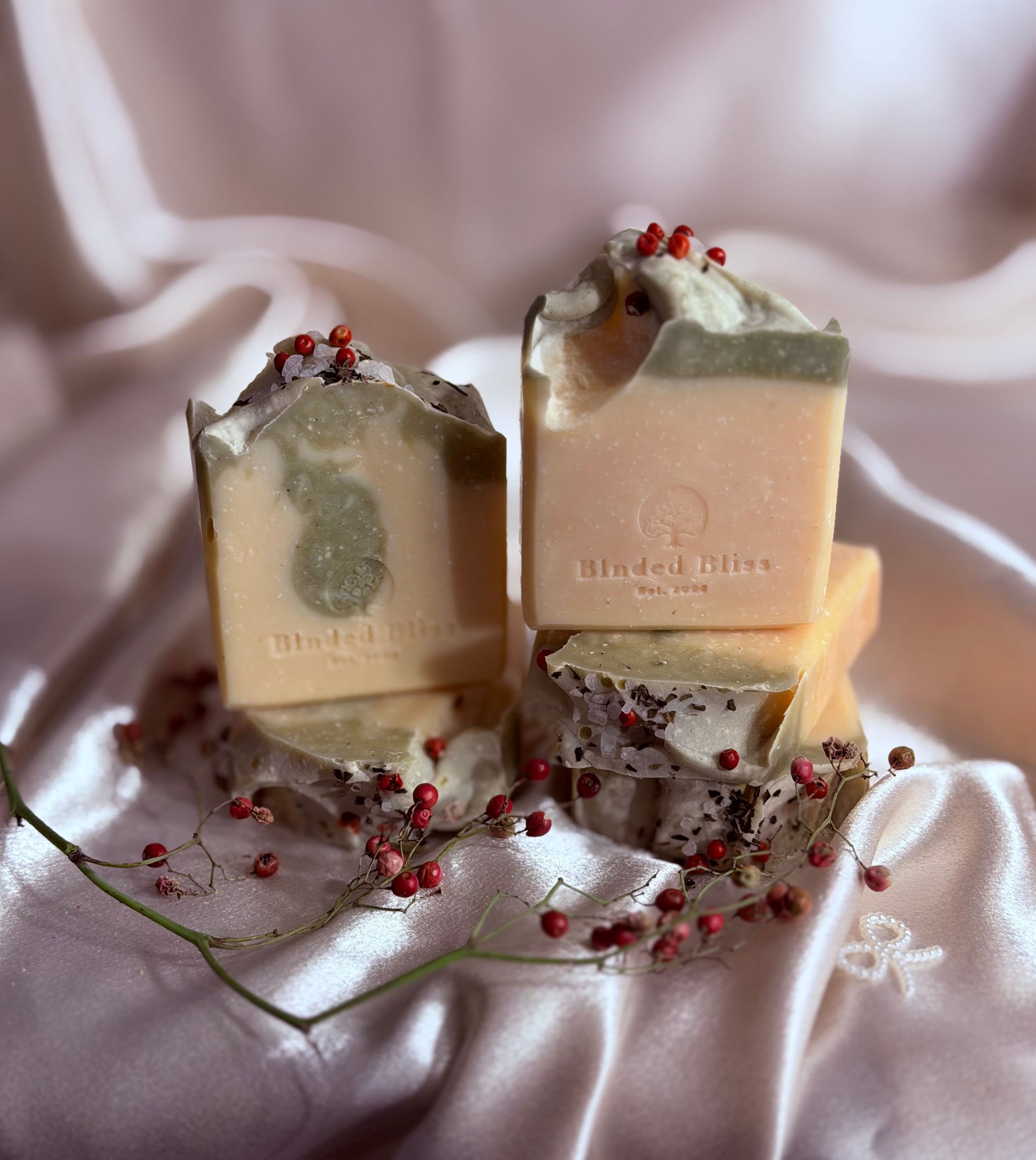 Stacked bars of Rosy's Snowbar soap