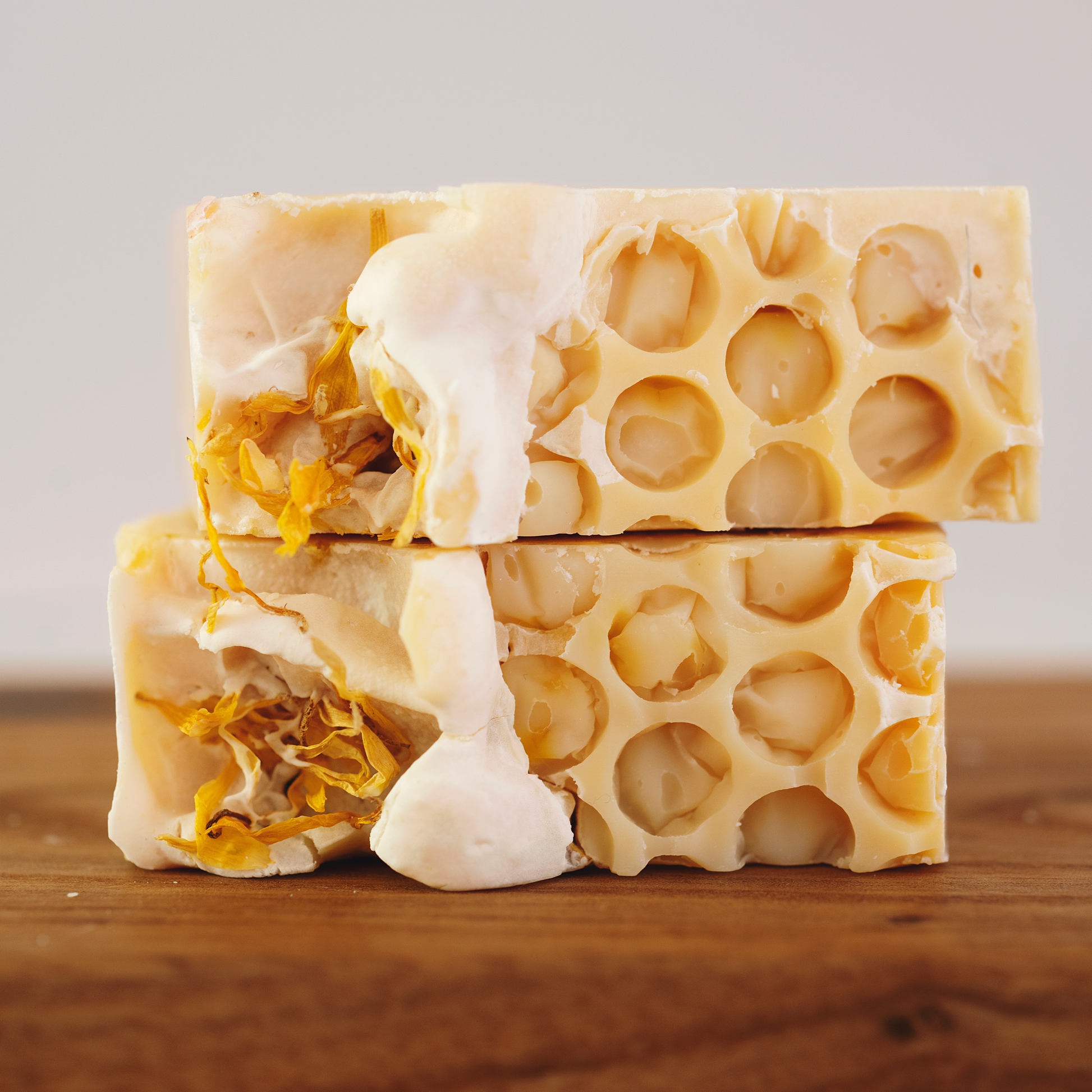 Two Blnded Bliss Lemongrass Soap bars stacked. Photo by Emily Davis Photography