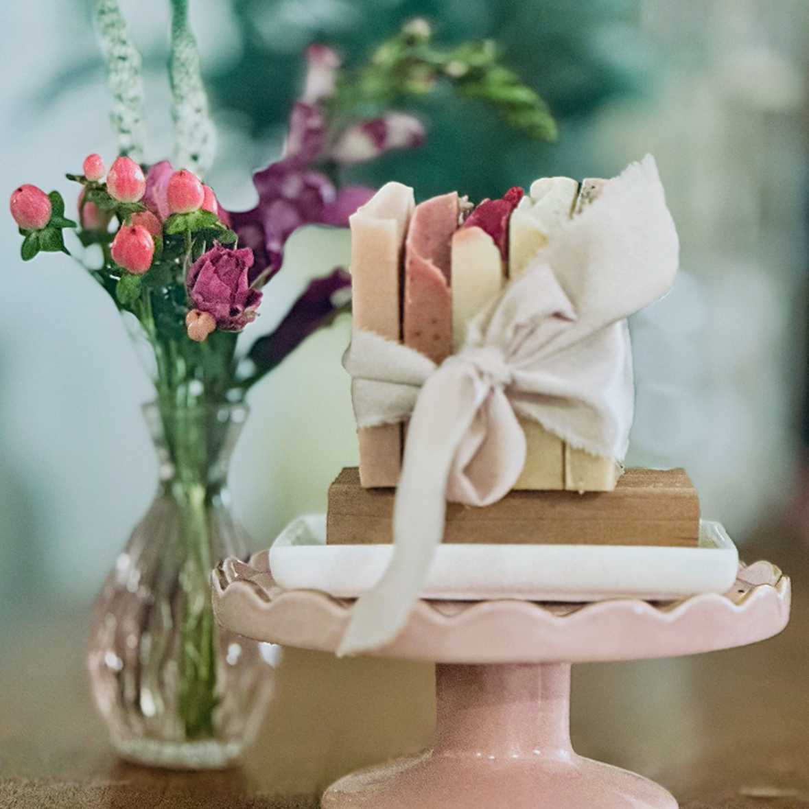 A pack of soap samples, wrapped with a bow